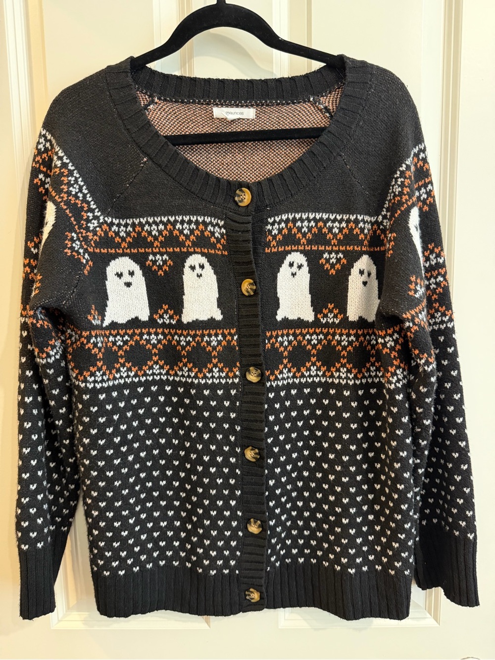 Halloween ghost button long sleeve sweater, size XL, fall, spooky